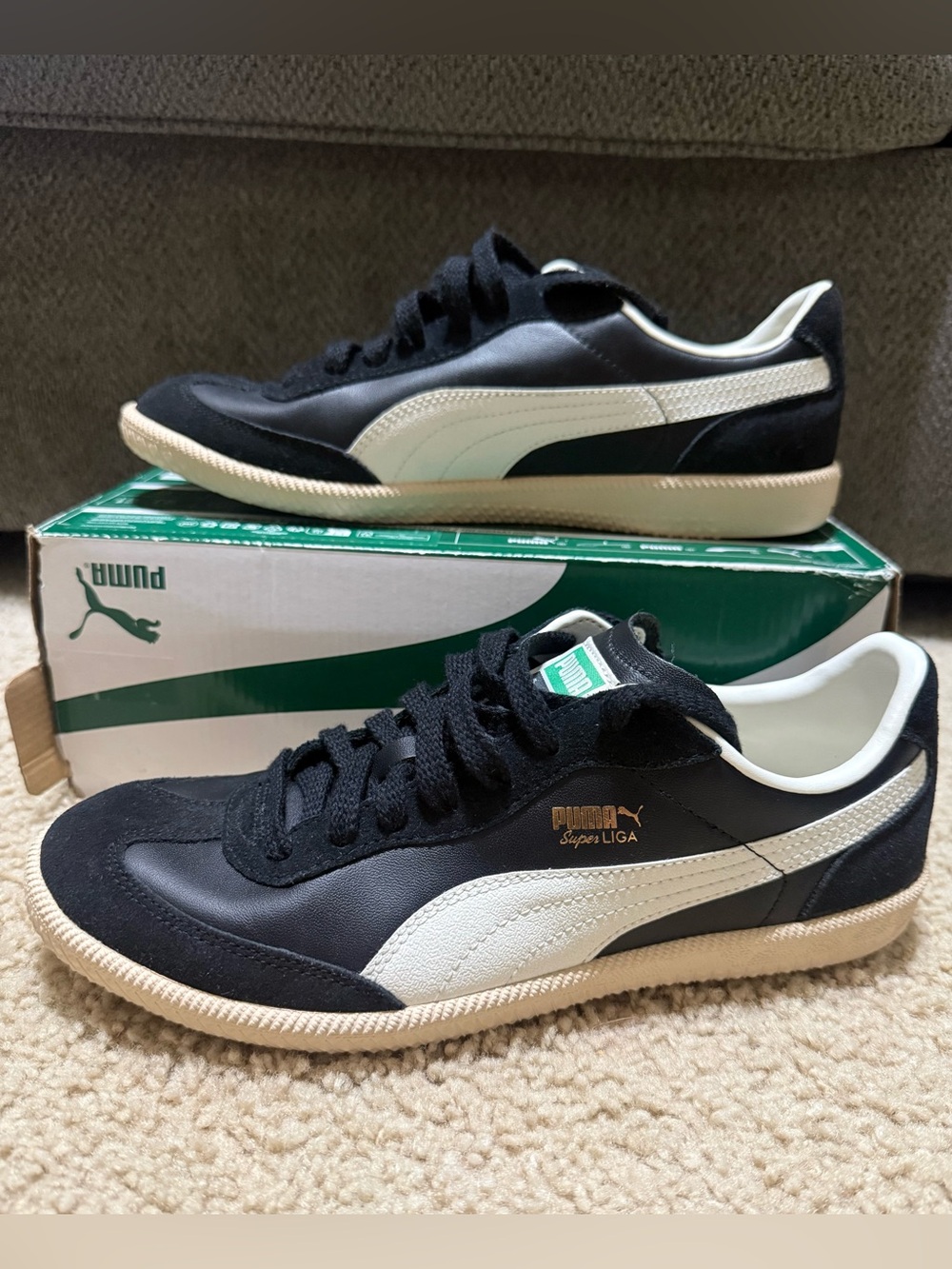 PUMA Super Liga Og Retro Mens Black Sneakers Casual Shoes 356999 New Sz 8.5